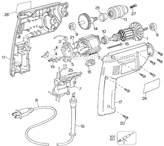 Page A Diagram and Parts List for BD1000 Type 1 Black and Decker Electric Drill